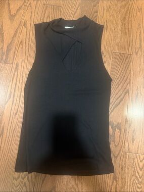 LNA Black Ribbed Mock Neck Sleeveless Tank with Front Keyhole Cutout